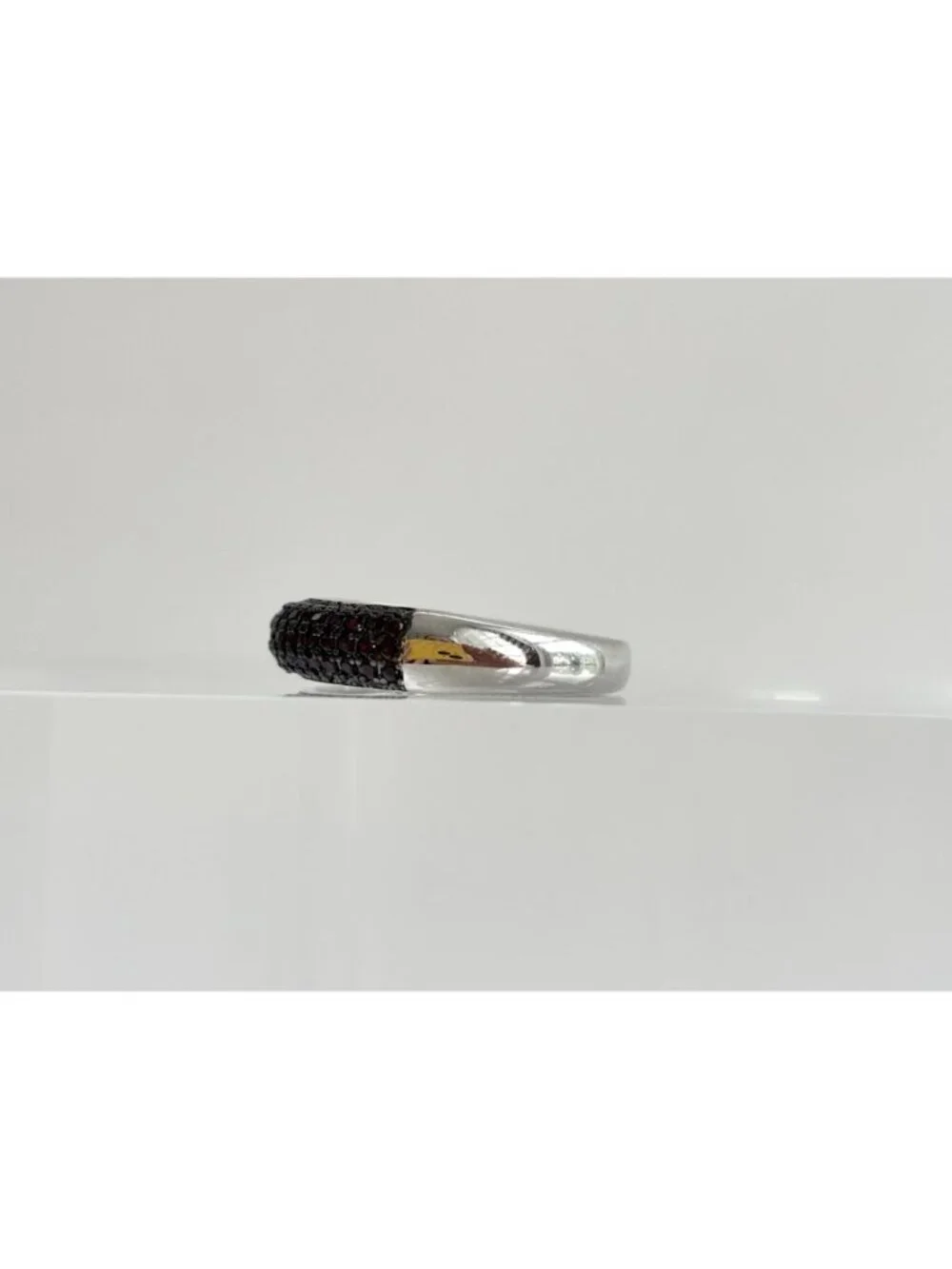 Minimalist Garnet Gemstone Pave Band Sterling Silver 925 Vintage Ring - sz 8